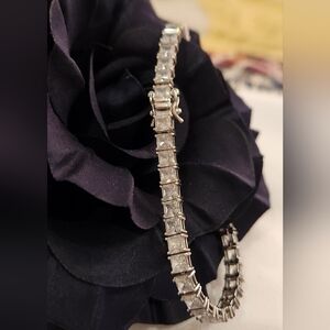 QVC 4mm Princess prong Set Diomonique .925 Bracelet (large)